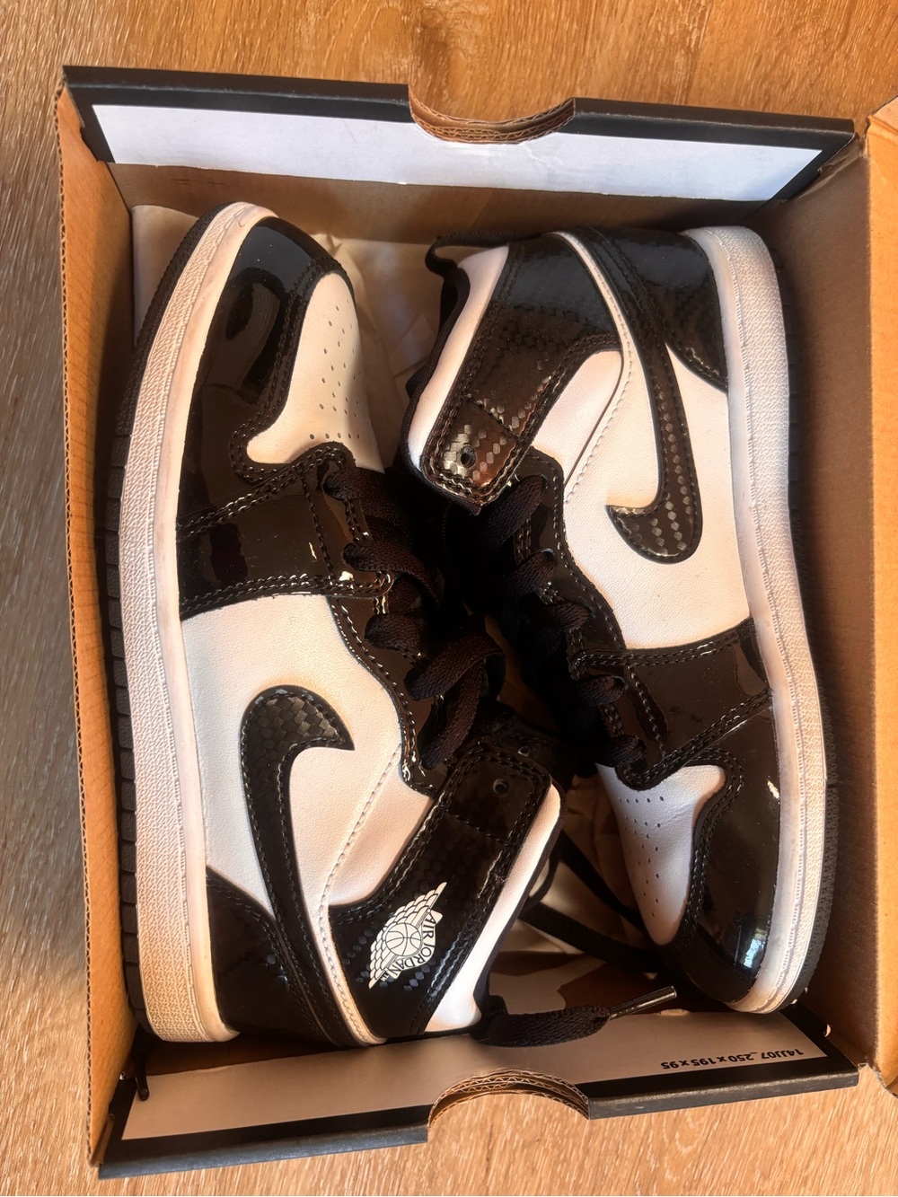 Jordan Kids' Black and White Patent Leather High-Top Sneakers